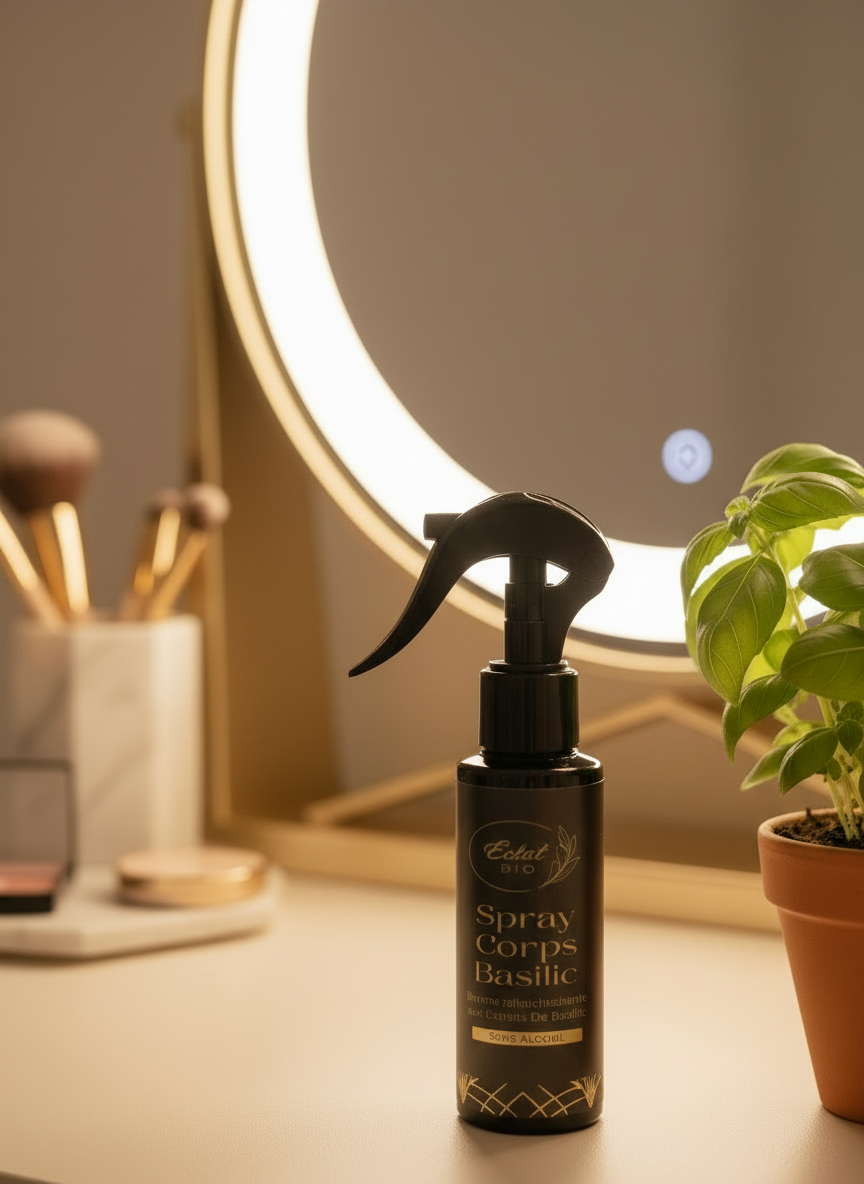 Spray Corps Basilic en très gros plan avec éclairage maximal